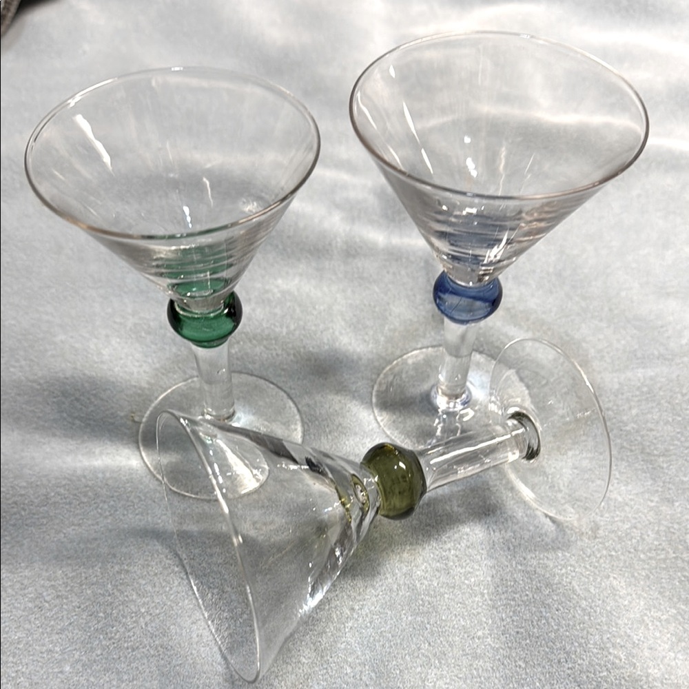 Elegant New Yorker Cordial Glass or Martini Set with Colored Stems